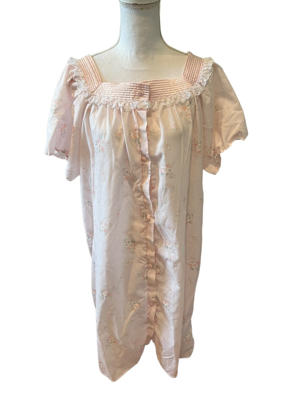 Vintage 80s Preview USA Pink Floral Button Front Nightgown M